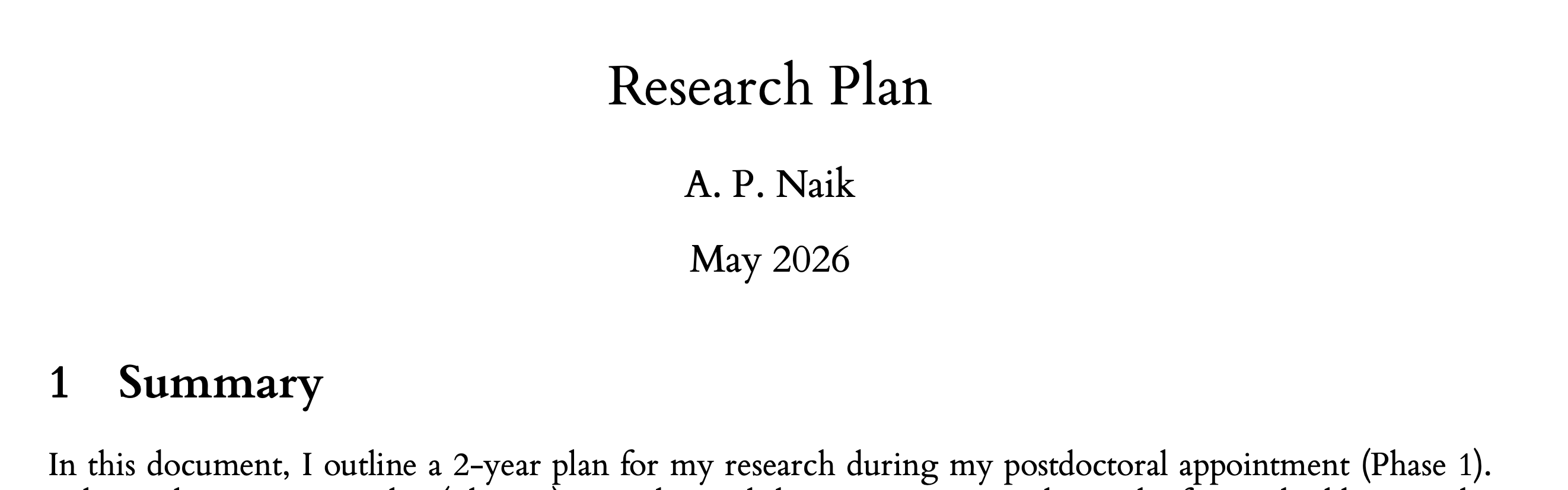 A research plan written in Bembo